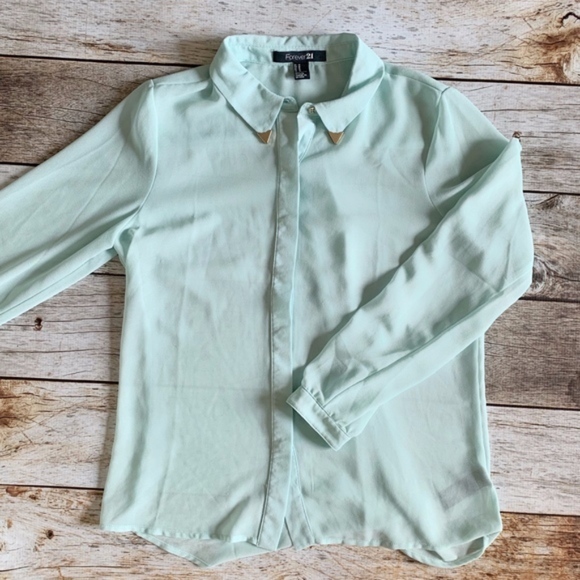 ✨Mint Green Sheer Button-Down - Picture 1 of 1